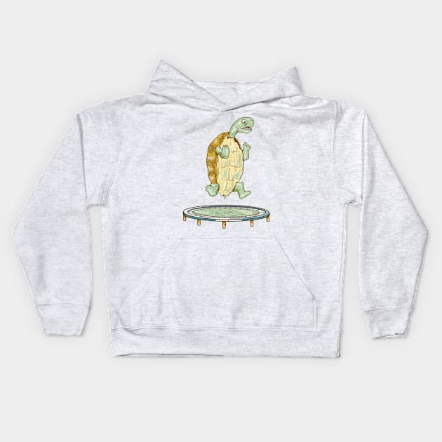 Tortoise on the trampoline Kids Hoodie by mailboxdisco